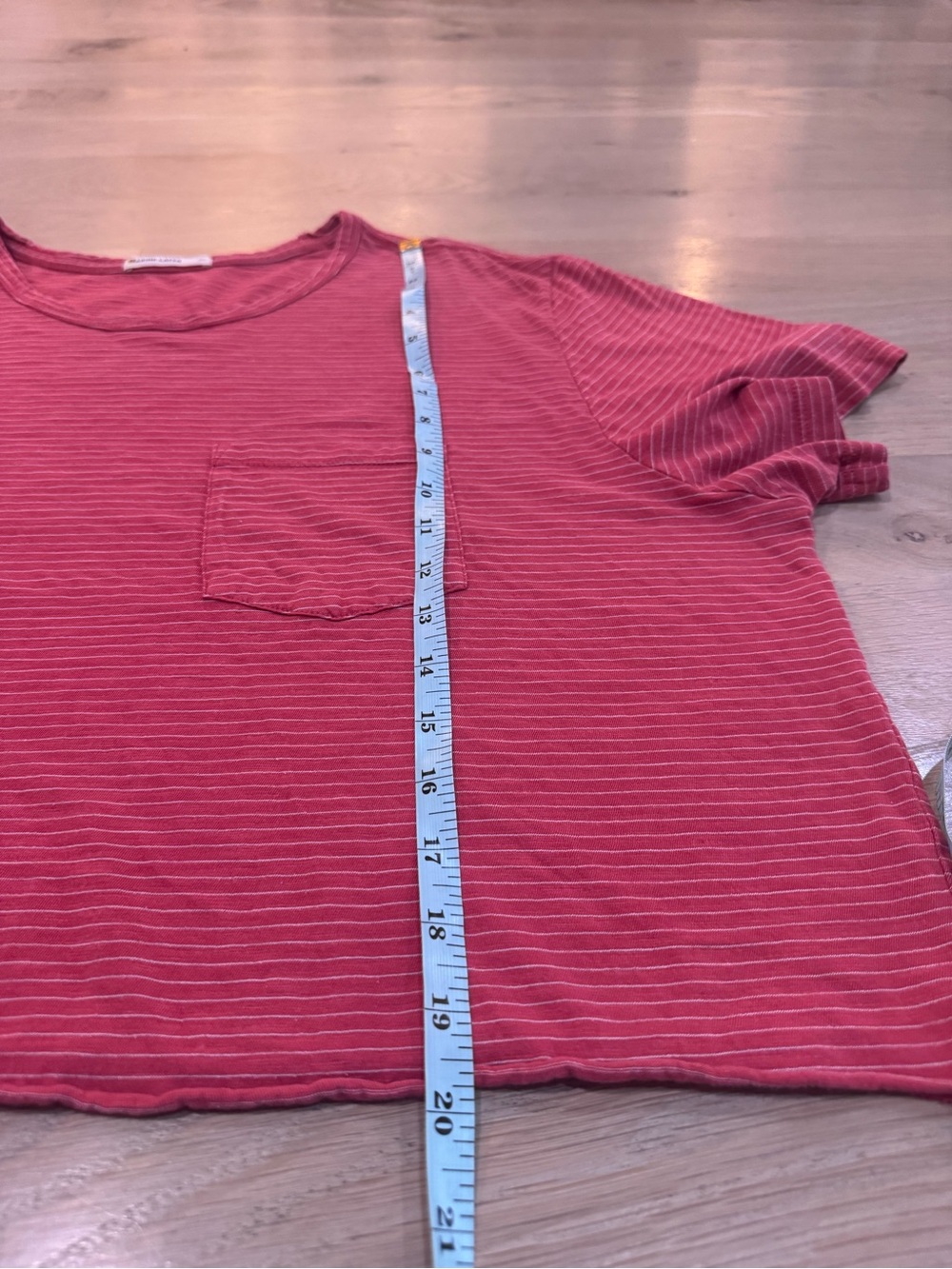 Marine Layer Saddle Pocket Tee ALTERED cropped raw hem red stripe size XL - Picture 4 of 6